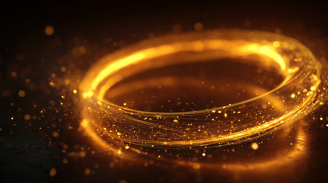 Abstract motion background glowing circular gold lights