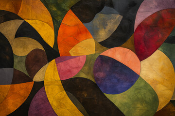 Abstract Textured Painting with Curved Geometric Shapes &ndash; Impasto Style.