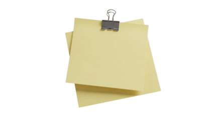 Stack of yellow notes with binder clip isolated PNG with Transparent Background