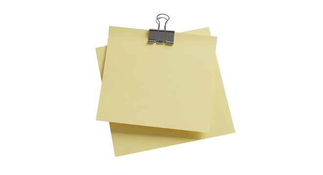 Stack of yellow notes with binder clip isolated PNG with Transparent Background
