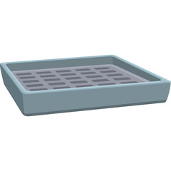 Gray Rectangular Tray with Grid Pattern Inside and Transparent Background Isolated