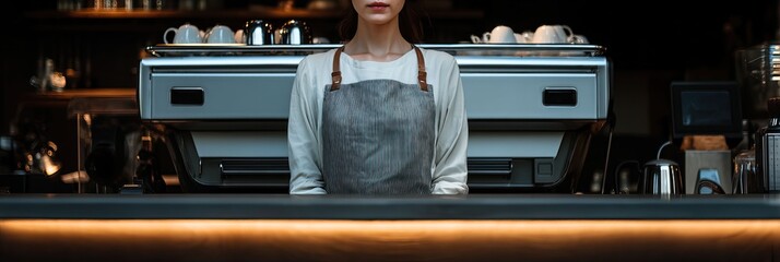 Barista in a coffee shop preparing drinks with an espresso machine.