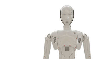 Obraz premium 3D render of a humanoid robot on a white background, representing artificial intelligence, futuristic technology,