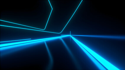 Naklejka premium Lights and stripes moving fast on dark background, futuristic technology colorful background