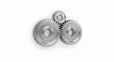 Three metal gears connected symbolizing business process and efficiency
