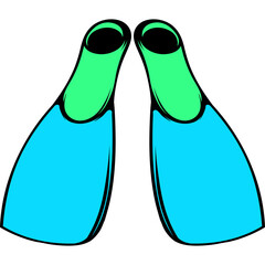 Pair of Flippers For Swimming And Diving In Blue and Green Colors On A White Background