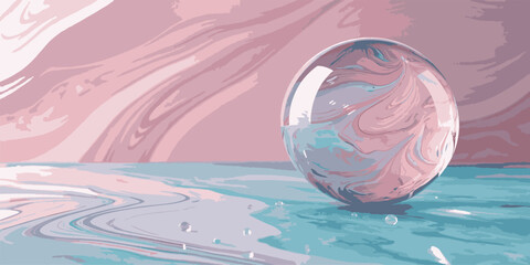 Abstract global concept with water drop on a reflective earth sphere