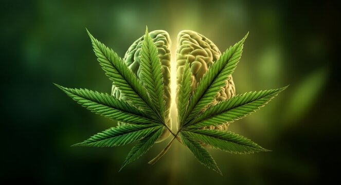 A cannabis leaf brain that is vibrant symbolizes the power of natural healing, creativity, and mental clarity