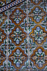 Ceramic tiles of the Royal Alcazars of Seville, Spain. Pattern decoration with floral motifs