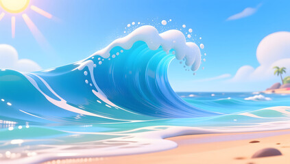 3D rendering of wave elements summer spray 3D decorative design