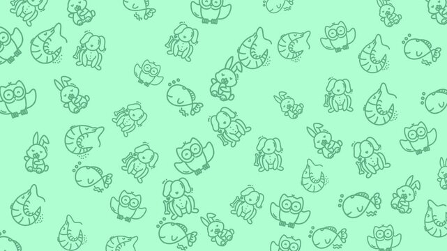 Doodle animal art with whimsical animals like playful shrimp in a seamless pattern, perfect for childrens products