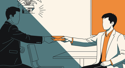 Confidential Transaction: Men Exchanging Envelope, Bribery & Corruption Under Surveillance