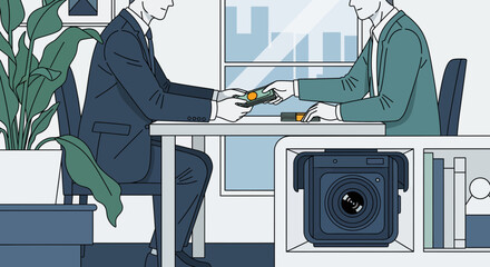 Illegal Transaction with Hidden Camera: Businessman Giving Money, Bribery Concept