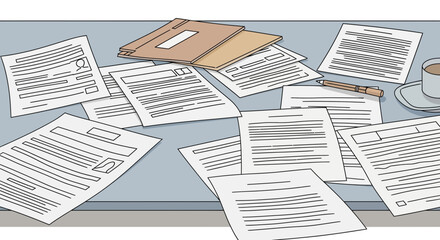 Overwhelmed Desk: Paperwork and Coffee