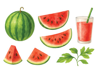 Watercolor illustration of watermelon elements