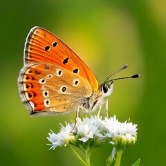 Obraz premium Close-up of a vibrant orange butterfly perched on a delicate white flower