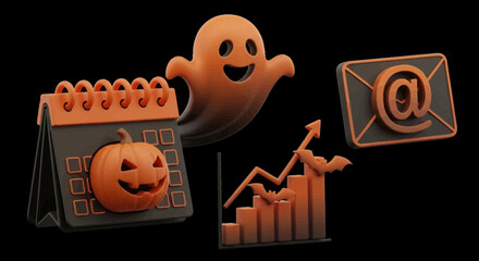 Halloween themed business icons for marketing and sales growth in october month