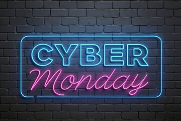 Obraz premium Cyber Monday Neon Sign Lighting Up A Modern Online Shopping Scene