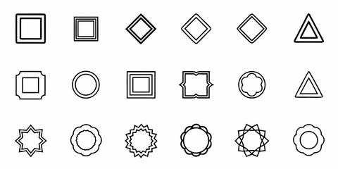Modern outlined geometric shapes assortment for graphic design projects, creating visual hierarchy, brand identity, and eye catching abstract compositions