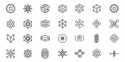 Diverse collection of abstract geometric shapes, perfect for scientific diagrams, modern design elements, and cutting-edge technology visuals, visually appealing