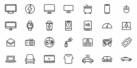 Hand Drawn Icons Representing Everyday Objects and Technology, Perfect for User Interface Design or Infographics in Modern Business Presentations