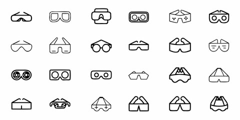 Dive into immersive experiences with these virtual reality headset icons, perfect for tech innovation and futuristic design projects, conveying digital advancement.
