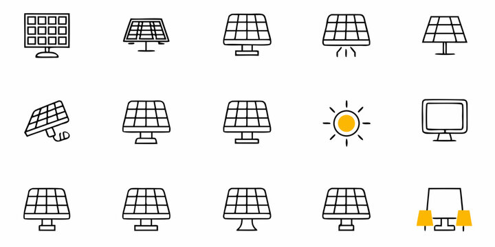 Harness the power of sun with these solar panels, clean energy icons representing green solutions for a sustainable future, renewable power concepts
