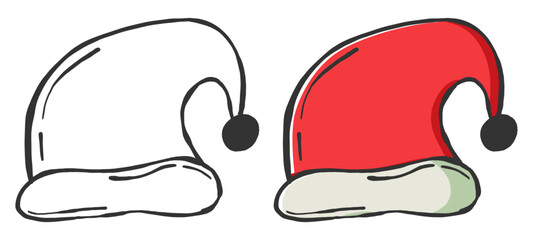 Colorful hand drawn Santa hat in line art style. Perfect festive element for Christmas and holiday designs