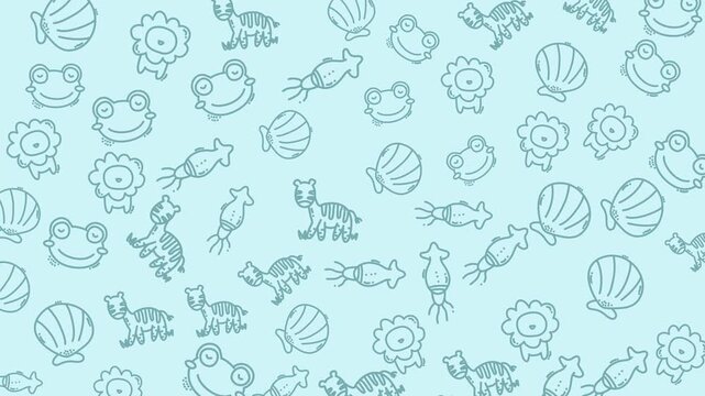 Doodle animal cartoons of various creatures float on a light blue textured background convey a whimsical feel for childrens book illustrations or educational materials. Great for creative projects