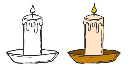 Hand drawn candle illustration with vintage aesthetic. Ideal for holiday cards, home decor, and seasonal design projects