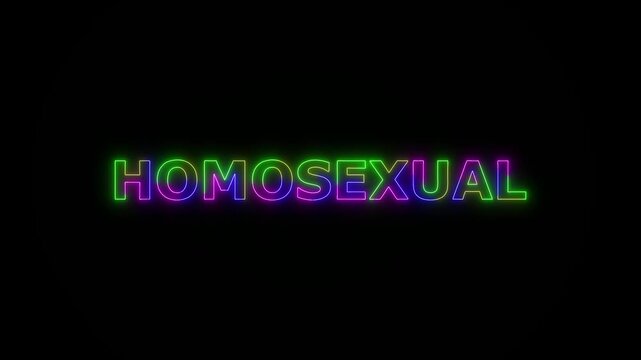 HOMOSEXUAL colored text. Laser vintage effect. Infinite loadable, 4 ti neon color , neon sign glowing against a black background wk video