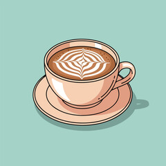 Illustration of a coffee cup with latte art on pastel background