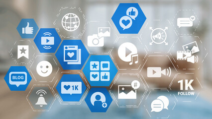 Naklejka premium Concept of social media revolutionizes digital communication. This platform enables global connectivity, enhancing social media strategies for effective marketing and engagement. Gist
