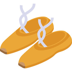 Pair of orange ballet pointe shoes with white ribbons for tying on a transparent background