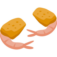 Pair of Pink Shrimp With Orange Breaded Tops Isolated on White Background in Isometric Style