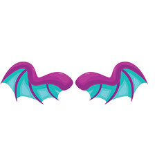 Pair of Pixelated Dragon Wings in Teal and Purple with Pink Highlights on a Transparent Background