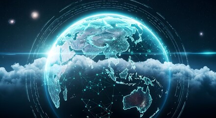 Global Connection Networking Earth with Data Points and Cloud Overlay for Business