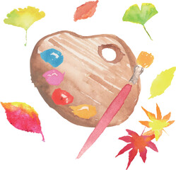 芸術の秋、パレットと絵の具のイラスト　ベクター