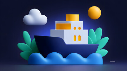 Obraz premium Big sea steamship ferries freight commercial transport ships nautical export illustration