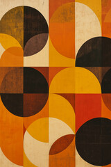 Mid-Century Geometric Abstract Painting with Circles and Textured Shapes &ndash; Vintage Style