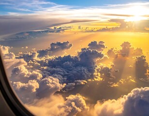 Aerial view of a stunning sunset, clouds, and beautiful light