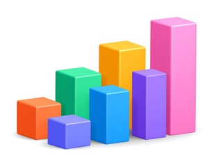 Colorful, 3D bar graph representing data, rising from left to right