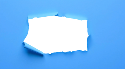 Ripped transparent hole in blue paper