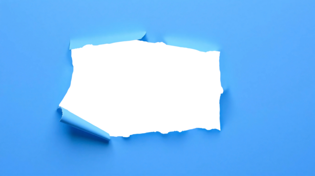 Ripped transparent hole in blue paper