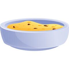 Pale Blue Bowl Filled With Yellow Porridge Containing Dark Raisins In A Studio Shot With A Transparent Background