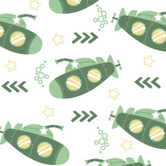 submarine military ship seamless pattern vector cartoon design for kids apparel fullprint fabric