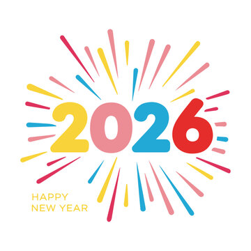 Vector art of happy new year 2026 with colorful fireworks