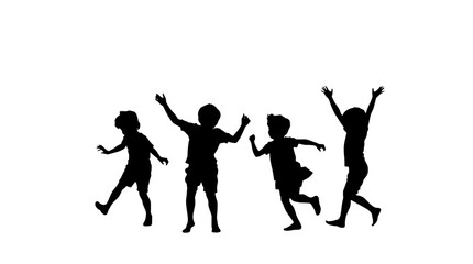 Playtime Moment

A black and white silhouette of children playing together around a single adult figure. The children are engaged in playful gestures&mdash;one skipping, one bending to pick something up, on