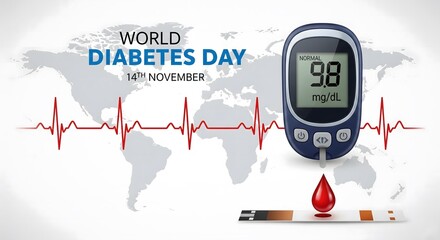 World diabetes day awareness with glucose meter and heartbeat line