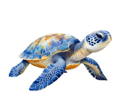 Baby Turtle Crawling Towards Water, side view, isolated